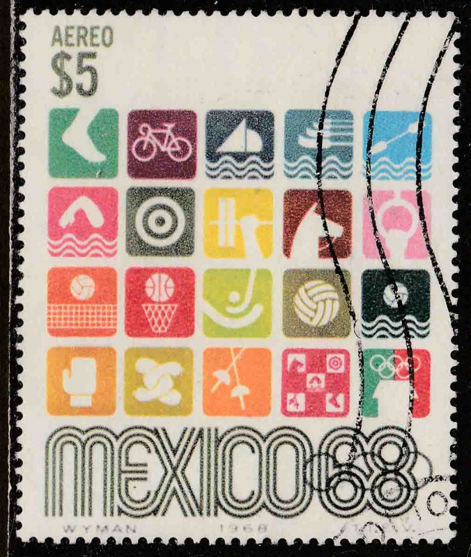 MEXICO C343, $5Pesos 1968 Olympics, Mexico City USED. F-VF. (1238)