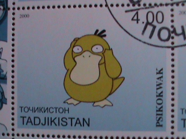 ​TAJIKISTAN -2000 LOVELY FAMOUS POKEMON FANCY POSTAL CANCEL CTO SHEET VF