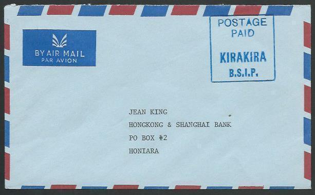 SOLOMON IS c1985-90 cover POSTAGE PAID / KIRAKIRA..........................64418