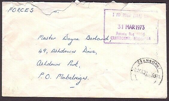 RHODESIA 1973 Bush War Official cover - 1 Fd Regt Cranborne................34996