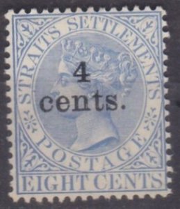 1899 Straits Settlement Queen Victoria - 4 cents (o/p)