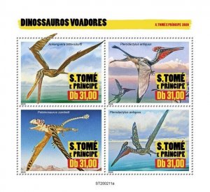 Sao Tome & Principe Flying Dinosaurs Stamps 2020 MNH Prehistoric Animals 4v M/S