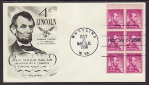 US 1036a Lincoln Booklet Pane Fleetwood U/A FDC