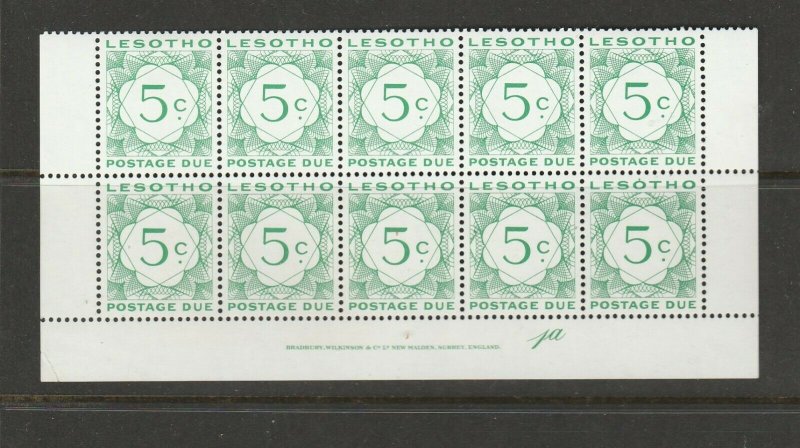 Lesotho Postage due 1976 5c wmked, Variety Serif on O, block 10 UM/MNH SG D18