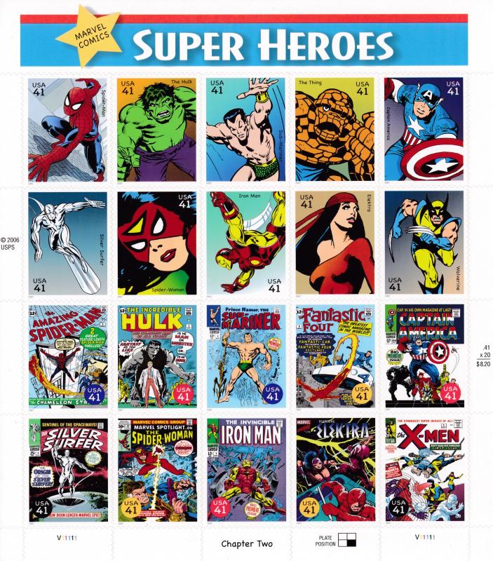 United States 2007 Marvel Comics Super Heros Spiderman Hulk Sheet VF/NH