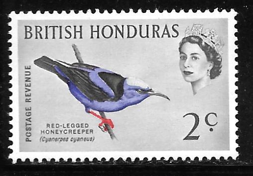 British Honduras 168: 2c Red-legged Honeycreeper (Cyanerpes cyaneus), MH, VF