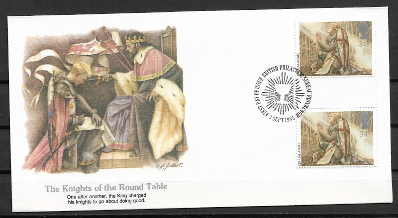 1985 Great Britain 1118 The Knights of the Round Table gutter pair FDC