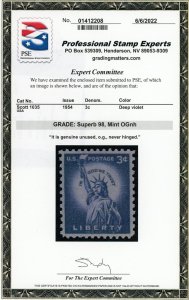 US Stamp #1035 Statue of Liberty 3c - PSE CERT - SUPERB 98 - MNH - SMQ $115.00 