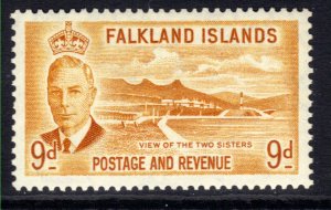 Falkland Islands 1952 KGV1 9d Orange Yellow MM SG 179 ( M1441 )
