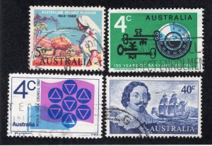 Australia 1962-67 Group of 4 Commemoratives, Scott 346, 412, 425, 427 used