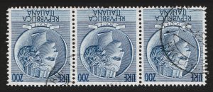 ITALY USED STAMPS SCOTT #662 1954 REPVBBLICA ITALIANA 200 LIRE STRIP OF 3