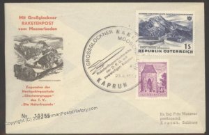 Austria 1962 Grossglockner Mooserboden Rocket Mail Cover Raketenpost 103469