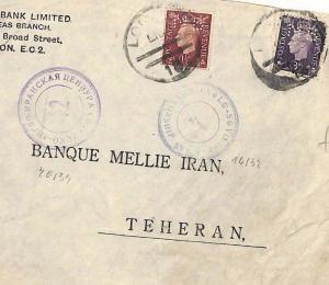 GB WW2 Cover *ANGLO-SOVIET* CENSORS{2} 1942 Bank Perfins MIDDLE EAST Mail SS259