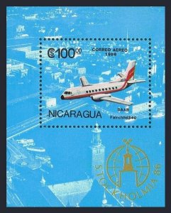 Nicaragua 1560, MNH. Michel 2703 Bl.168. STOCKHOLMIA-1986. Airplanes.