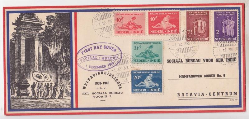 NETHERLANDS EAST INDIES, 1939 Social Bureau & Protestant Funds set of 6, fdc.