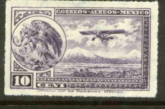 MEXICO C21, 10¢ COAT OF ARMS AND AIRPLANE. MINT, NH. F-VF.