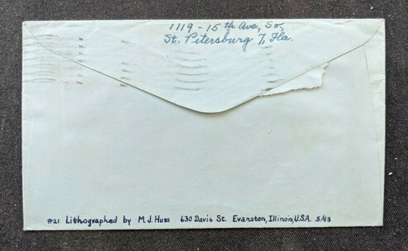 1943 Illustrated Patriotic Airmail Cover St Peterburg FL to Springfield MA