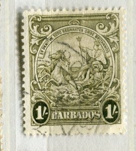 BARBADOS; 1938 early GVI Pictorial issue Mint hinged 1s. value