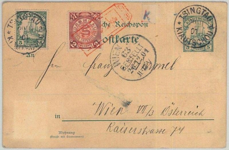 GERMAN CHINA: Kiautschou -  POSTAL HISTORY - STATIONERY CARD to AUSTRIA 1901