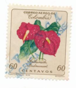 Colombia 1962 Scott C424 used -60c, Flowers, Antthurium Andreanum