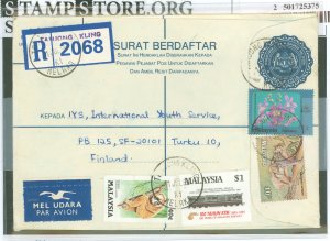 Malaysia  1985 60s + 20s registration envelope from Tanjong Kling