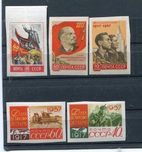 RUSSIA YR 1957,SC 1998A-2002A,MI 1995B-99B,MNH,IMPERFORATED,OCTOBER REV,VARIETY