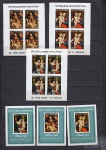 ST.THOMAS & PRINCE ISL. 1977 CHRISTMAS PAINTINGS BY RUBENS 3 SHEETS & 3 S/S MNH