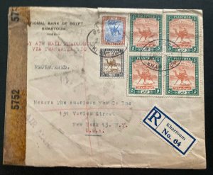 1943 Khartoum Sudan Egyptian Bank Censored  Airmail Cover To New York USA