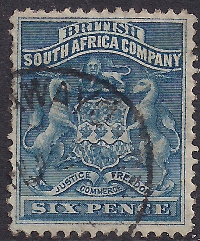 British South Africa Company 1892 - 93 QV 6d Deep Blue used SG 3 ( 110 )