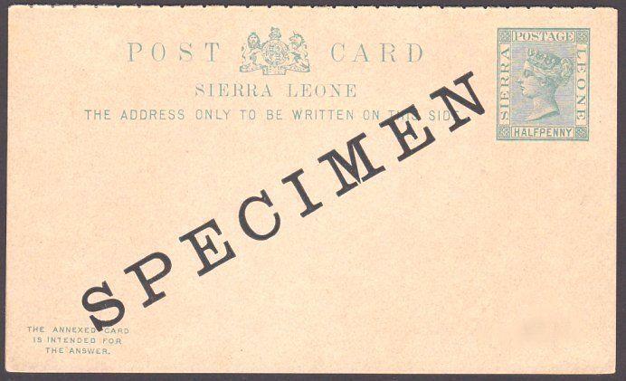 SIERRA LEONE QV ½d + ½d reply postcard optd SPECIMEN.......................67607