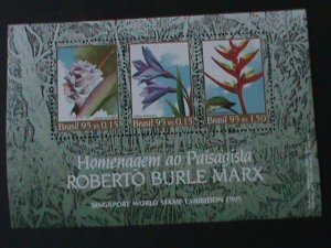 BRAZIL-SC#2547-STAMPS SHOW' SINGAPORE'95- COLORFUL LOVELY FLOWER-S/S