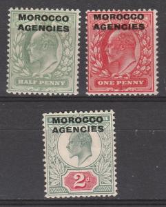 MOROCCO AGENCIES 1907 KEVII 1/2D 1D AND 2D