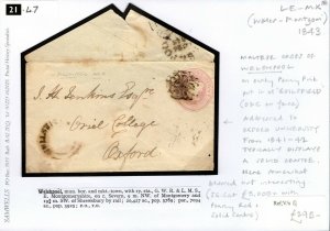 GB WALES Cover *WELSHPOOL* MX Guilsfield Oxford University 1d Pink 1843 21.47