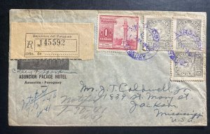 1948 Paraguay Asuncion Palace Hotel Airmail Cover To Jackson MS USA