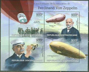 CENTRAL  AFRICA 2013 175th BIRTH ANNIVERSARY FERDINAND VON ZEPPELIN  SHEET  NH