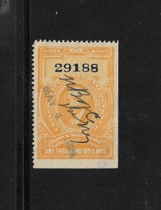 US Revenue Stamps: #R250; $1000 1917 Documentary Issue (Madison); Used
