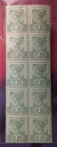 MALAYA Straits Settlements 1892 QV 1c Block of 2V MNH SG#95 M1941