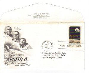 US 1371 (Me-5 var) 6c Apollo 8 single on FDC Artcraft Cachet Variety ECV $18.00