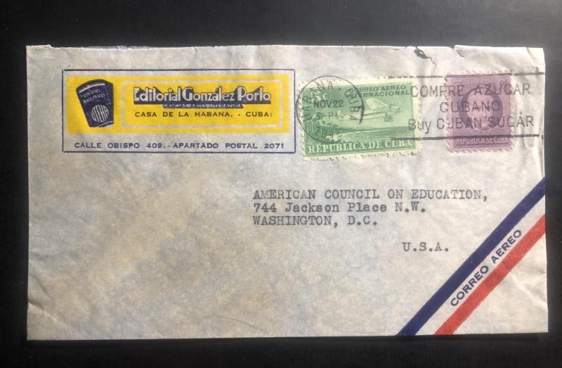 1940 Habana Cuba Commercial Airmail cover to Washington DC USA