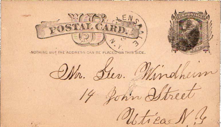 United States New York Glensdale 1882 negative X  1855-1882  Postal card Spin...