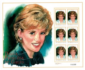 Nicaragua 1999 - Princess Diana - Sheet of 6 stamps - Scott #2250 - MNH