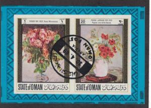 Oman - Flower Paintings. Imperf Souvenir Sheet. Cancelled.  #02 OMANFP