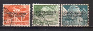 SWITZERLAND STAMPS, 1950 UN EUROPEAN OFFICE. Sc.#7O1-7O3. USED