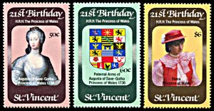 St. Vincent MNH 647-9 Princess Diana's 21st Birthday 1982 SCV 2.50