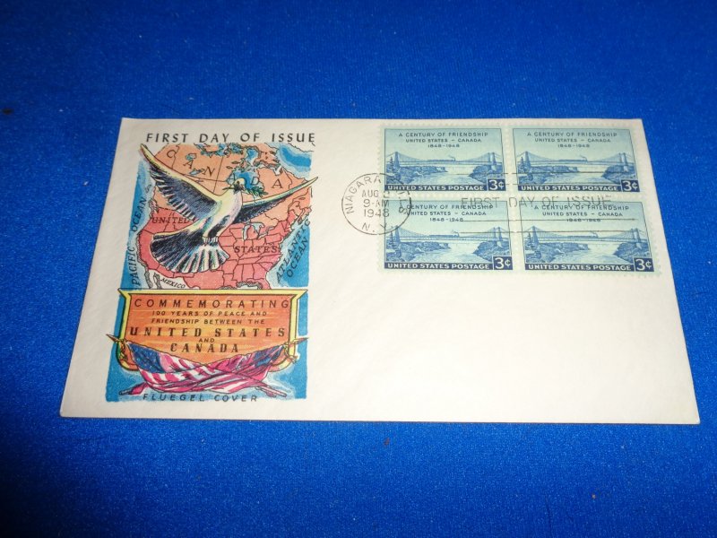 FLEUGEL MULTI COLORED CACHET FDC:  US SCOTT# 961 BLOCK OF 4