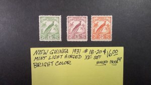 New Guinea 1931 Bird of Paradise Scott# 18, 19, 20  XF Mint set of 3 light hinge