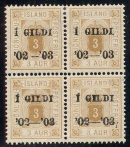 ICELAND #O25 (Tj15) 3aur IGILDI, Block of 4 LH, Pollak certificate,