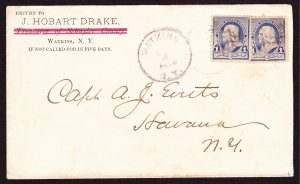 Cover, 1892, Scott 219 (x2), Watkins, NY, CC