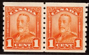 Scott 160, 1c orange, Coil Pair, F, MNHOG, King George V Scroll Issue, 1929, C