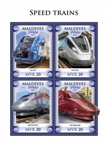MALDIVES - 2018 - High Speed Trains - Perf 4v Sheet - Mint Never Hinged